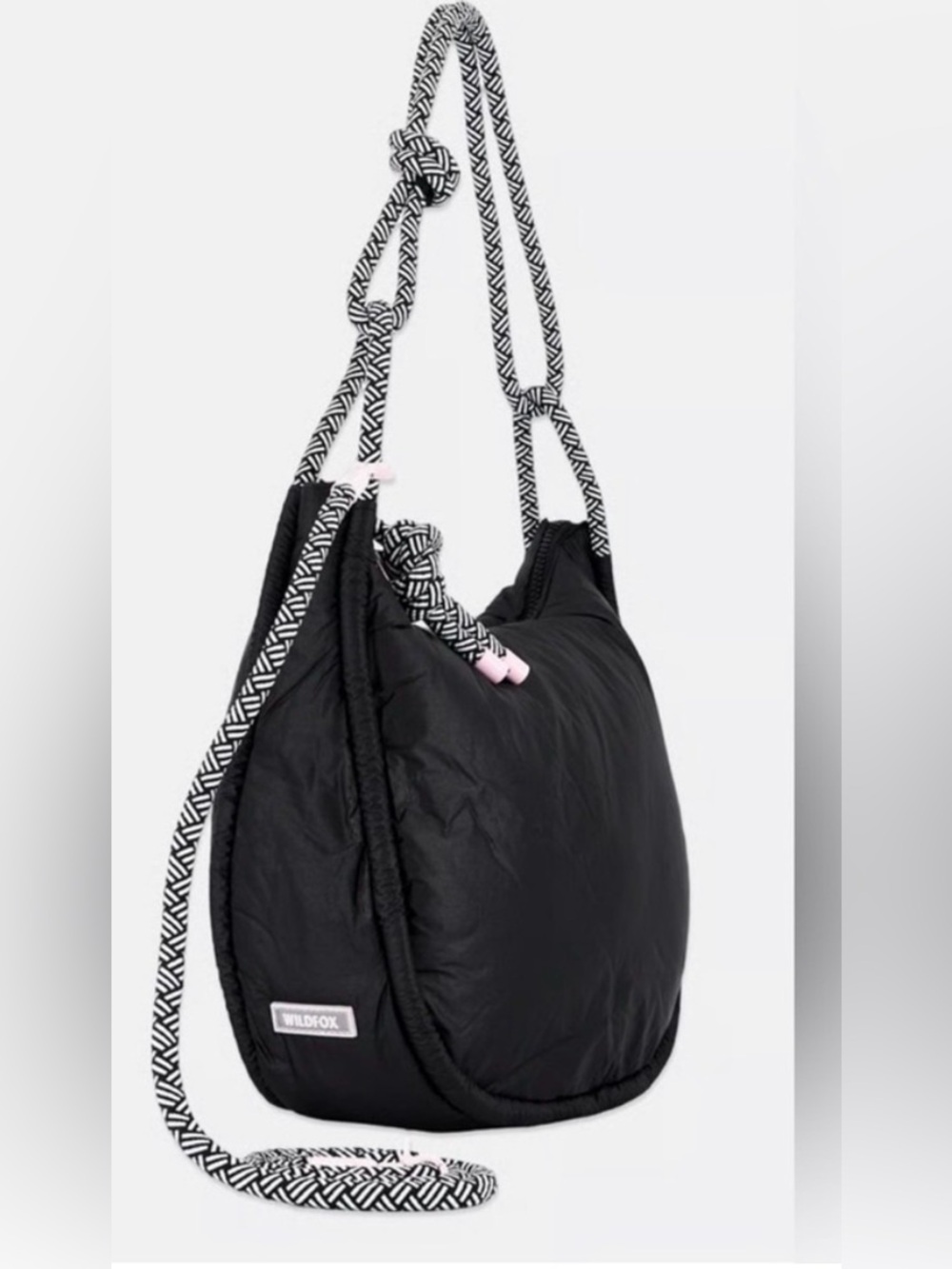 Wildfox Black Shoulder Bag with Patterned Rope Strap